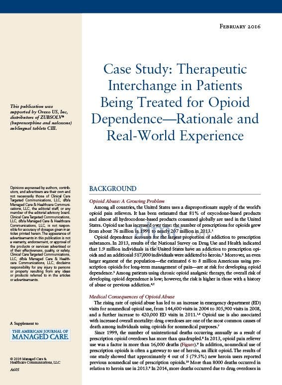 Case Study: Therapeutic Interchange in Patients Being Treated for Opioid Dependence