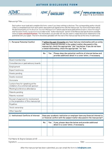 author disclosure form