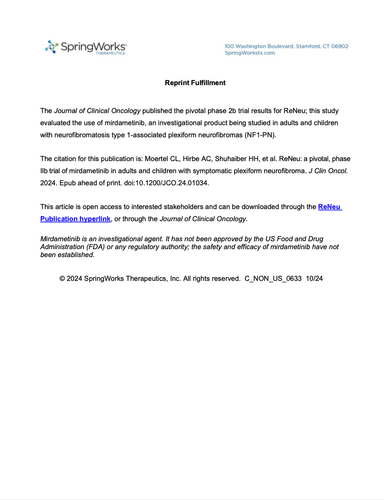 ReNeu: A Pivotal, Phase IIb Trial of Mirdametinib in Adults and Children With Symptomatic NF1-PN