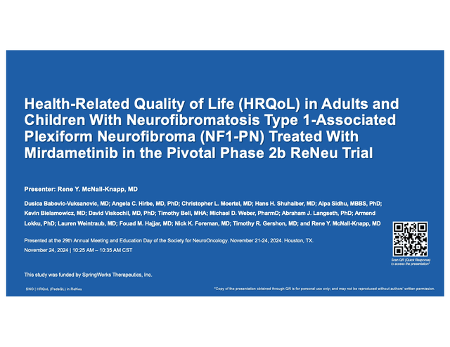 Health-Related Quality of Life (HRQoL) in Adults and Children With NF1-PN Treated With Mirdametinib in the Pivotal Phase 2b ReNeu Trial