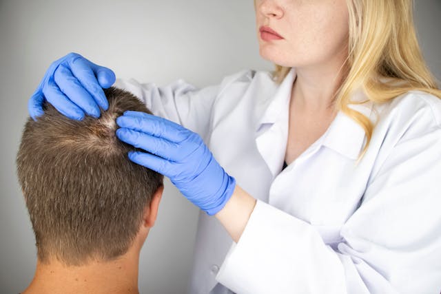 Trichologist examines head of patient | Image Credit: Siniehina - stock.adobe.com