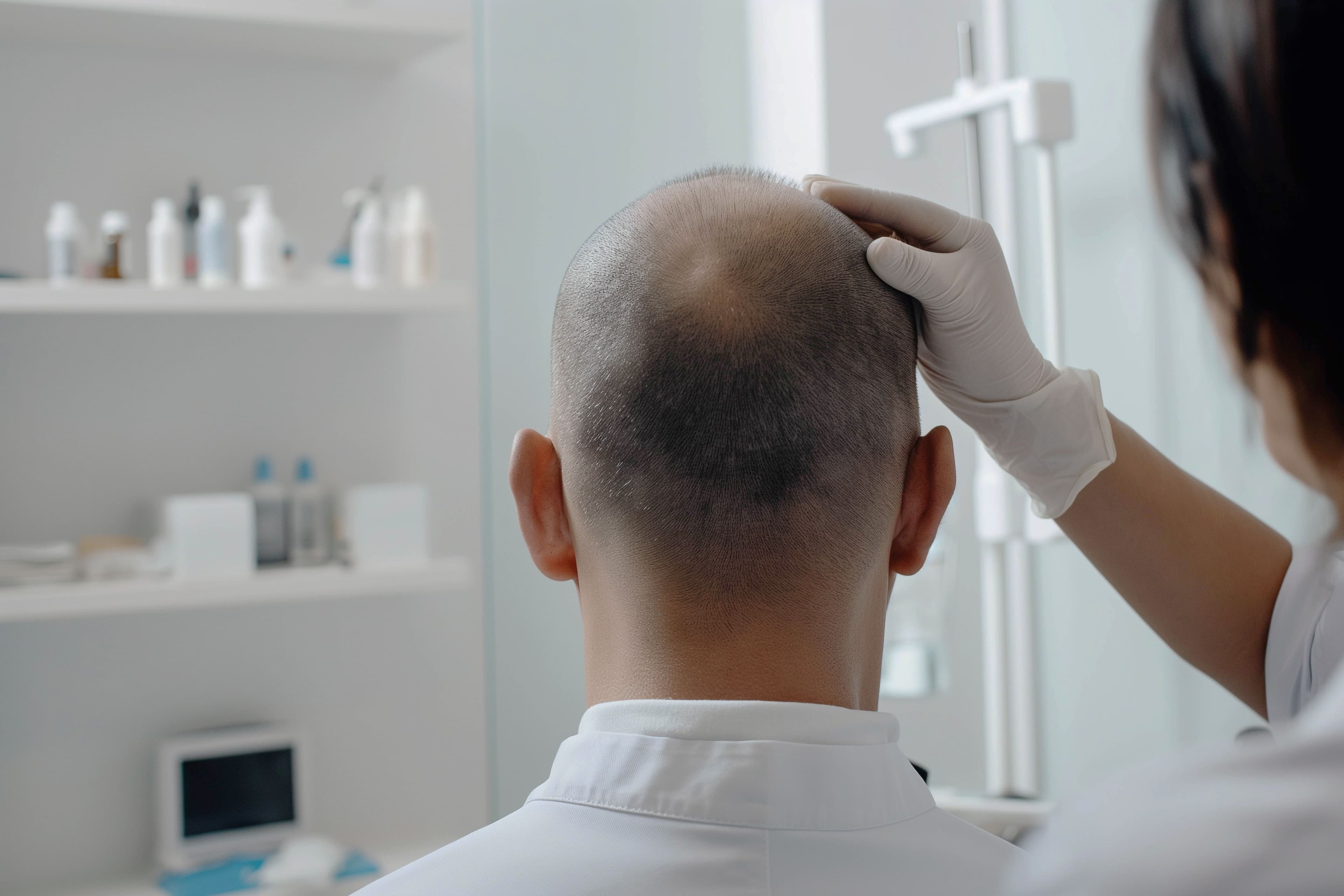 Man with alopecia undergoing an examination | image credit: alsu0112 - stock.adobe.com