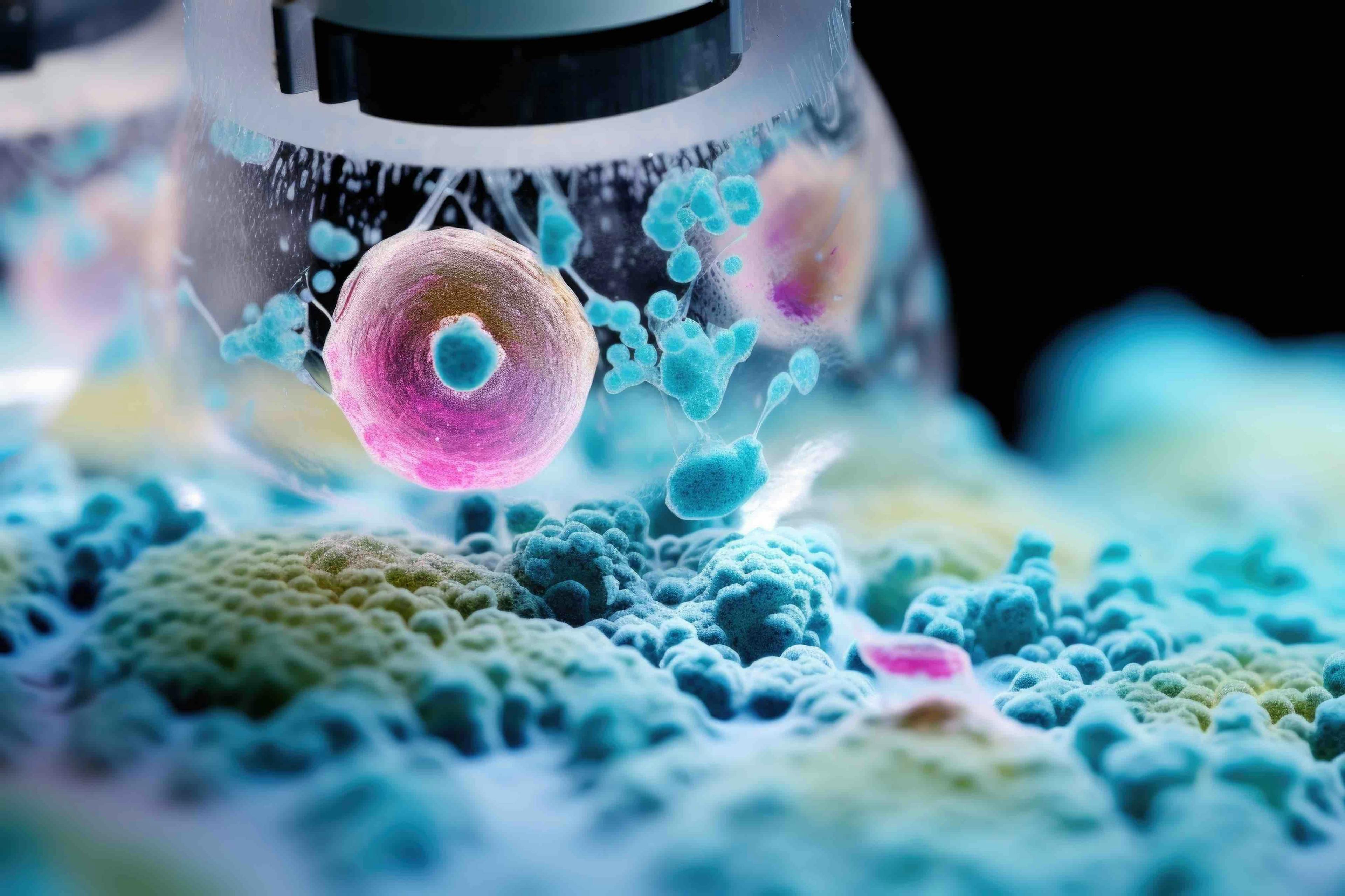 AI image of microscope looking at ovarian cancer cells | Image credit: Justlight - stock.adobe.com