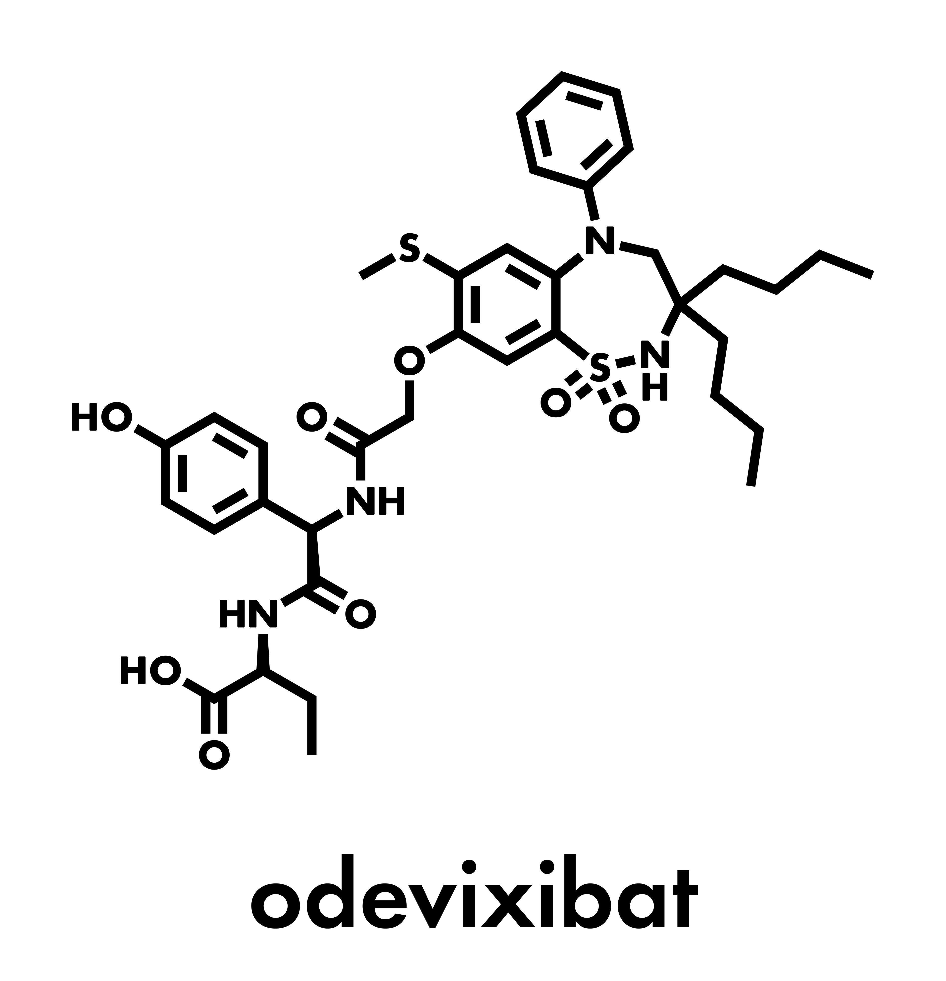 Odevixibat drug molecule. Skeletal formula | molekuul.be - stock.adobe.com